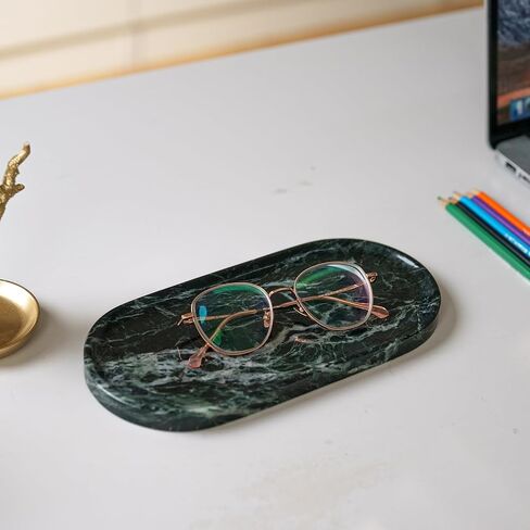 Emerald Green Marble Tray | Bathroom Jewelry Organizer | Spa-Quality Perfume Tray for Dresser, Nightstand, Makeup Table | Natural Stone & Non-Slip Base,9.8"x4.7"x0.6" in Saudi Arabia