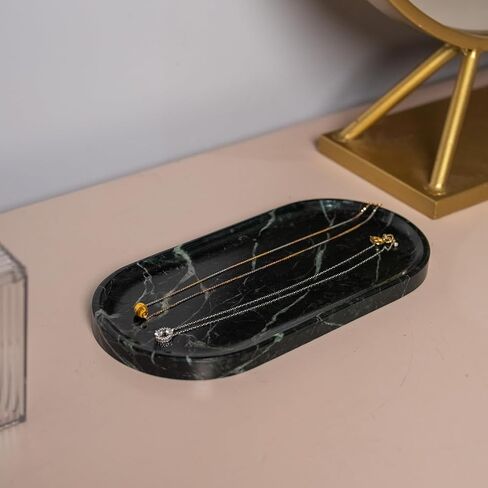 Emerald Green Marble Tray | Bathroom Jewelry Organizer | Spa-Quality Perfume Tray for Dresser, Nightstand, Makeup Table | Natural Stone & Non-Slip Base,9.8"x4.7"x0.6" in Saudi Arabia