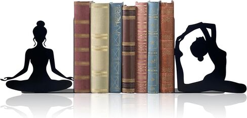 Yoga Pose Metal Decorative Bookends, Yoga Decor, Yoga Gifts for Women for Home, Bedroom, Bookshelf, Office Decor, Living Room Decor(Black) in Kuwait