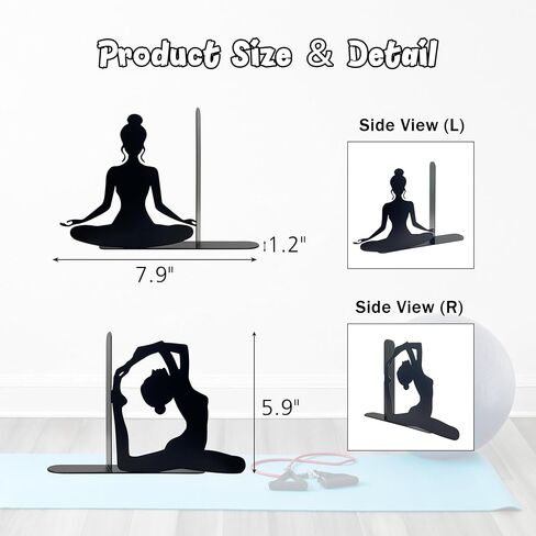 Yoga Pose Metal Decorative Bookends, Yoga Decor, Yoga Gifts for Women for Home, Bedroom, Bookshelf, Office Decor, Living Room Decor(Black) in Kuwait