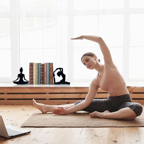 Yoga Pose Metal Decorative Bookends, Yoga Decor, Yoga Gifts for Women for Home, Bedroom, Bookshelf, Office Decor, Living Room Decor(Black) in Kuwait
