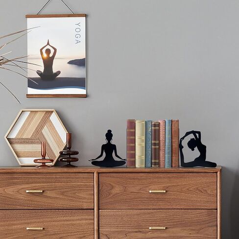 Yoga Pose Metal Decorative Bookends, Yoga Decor, Yoga Gifts for Women for Home, Bedroom, Bookshelf, Office Decor, Living Room Decor(Black) in Kuwait