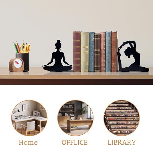 Yoga Pose Metal Decorative Bookends, Yoga Decor, Yoga Gifts for Women for Home, Bedroom, Bookshelf, Office Decor, Living Room Decor(Black) in Kuwait