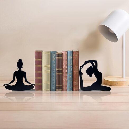 Yoga Pose Metal Decorative Bookends, Yoga Decor, Yoga Gifts for Women for Home, Bedroom, Bookshelf, Office Decor, Living Room Decor(Black) in Kuwait