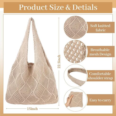 Aliceset 2 Pack Crochet Mesh Beach Tote Bag with Letter Patch Pocket Summer Beach Tote Bohemian Straw Transparent Bag in Kuwait