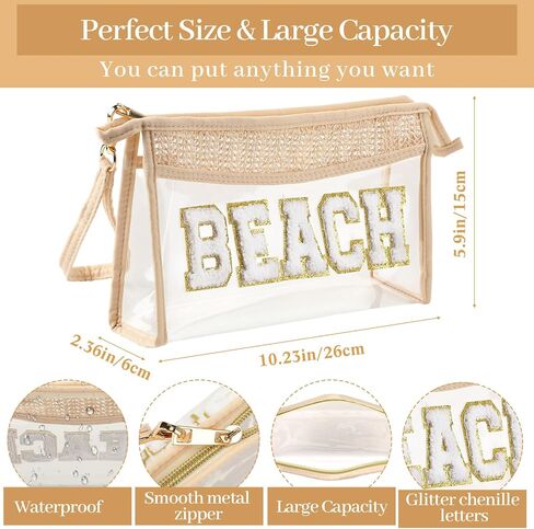 Aliceset 2 Pack Crochet Mesh Beach Tote Bag with Letter Patch Pocket Summer Beach Tote Bohemian Straw Transparent Bag in Kuwait