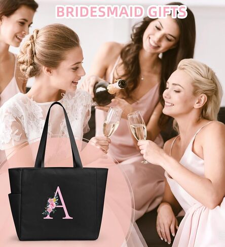 KALIDI Personalized Beach Tote Bag, Initial Alphabet Gift Zipper Grocery Bag for Mom Teacher Friend Wedding Daily Shopping in Saudi Arabia