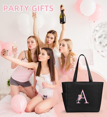 KALIDI Personalized Beach Tote Bag, Initial Alphabet Gift Zipper Grocery Bag for Mom Teacher Friend Wedding Daily Shopping in Saudi Arabia