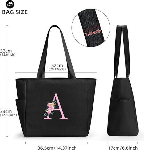 KALIDI Personalized Beach Tote Bag, Initial Alphabet Gift Zipper Grocery Bag for Mom Teacher Friend Wedding Daily Shopping in Saudi Arabia