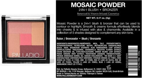 Palladio 2-In-1 Mosaic Blush and Bronzer, Silky Smooth Face Makeup Pressed Powder, Five Color Hues from Shimmering Pinks to Golden Browns, Rich Pigmented Shades, Flawless Finish, Desert Rose, 0.3 Oz in Saudi Arabia