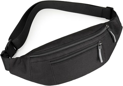 Entchin Crossbody Fanny Pack for Women Men,2-Zipper Pockets Small Belt bag,Lightweight Waist Back Pack (Black) in Kuwait