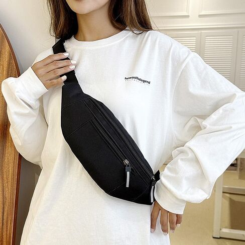 Entchin Crossbody Fanny Pack for Women Men,2-Zipper Pockets Small Belt bag,Lightweight Waist Back Pack (Black) in Kuwait