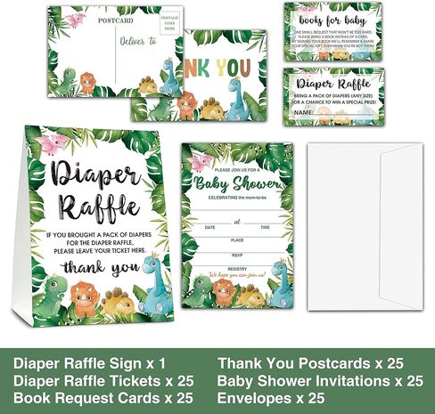 مجموعة بطاقات استحمام الطفل - مجموعة We can Bearly Wait المكونة من 25 دعوة لحفل استقبال الطفل مع مغلفات وعلامة يانصيب الحفاضات وتذاكر، وبطاقات بريدية لشكرك، وبطاقات طلب كتاب لاستحمام الطفل - بالونات خضراء بألوان مائية لتزيين حفلات استحمام الطفل (09) in Kuwait