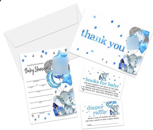 Safari Baby Shower Invitation Set, Fill In Invites Cards, Books For Baby, Thank You, Diaper Raffle, Oh Baby, Each Design 25 Cards & Envelopes (Total 100 Cards) – (bb002-taozhuang) in Saudi Arabia