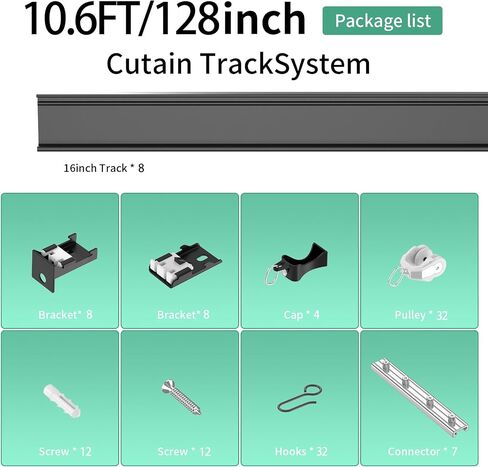 Flexible Bendable Aluminum Curtain Track Ceiling or Wall Mount (128inches /10.6FT)-Curtain Track for Curtains,Heavy-Duty Curtains Track,Black in Saudi Arabia