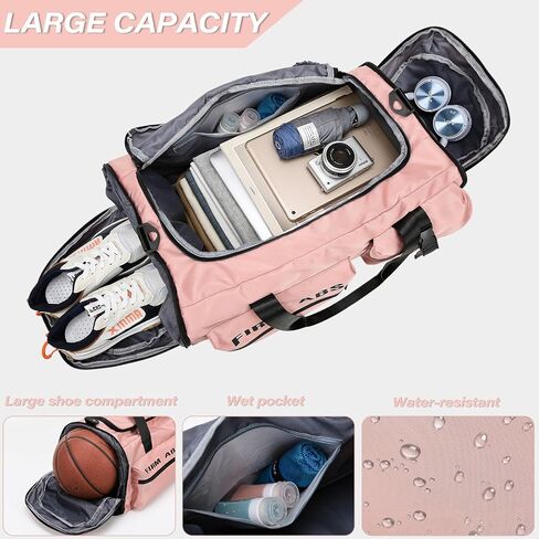 3 in 1 Gym Bag for Women, 65L Large Capacity Travel Duffle Bags Convertible Backpack Weekender Overnight Bag with Shoes Compartment and Dry and Wet Separation in Saudi Arabia