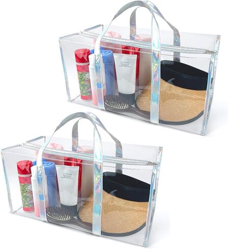 حقيبة حمل للنساء Clear Gym Bag PVC Beach Bag Bag Sports Duffel Bag مع سحاب معدني متين (حقيبتان واضحتان) in Kuwait