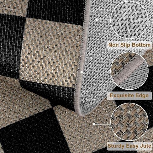 Easy Jute Checkered Entryway Rug, 2x3 Black Modern Indoor Outdoor Doormat, Washable Non-Slip Small Kitchen Rug Farmhouse Checkerboard Throw Rugs for Entrance Bedroom Bathroom in Saudi Arabia
