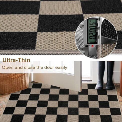 Easy Jute Checkered Entryway Rug, 2x3 Black Modern Indoor Outdoor Doormat, Washable Non-Slip Small Kitchen Rug Farmhouse Checkerboard Throw Rugs for Entrance Bedroom Bathroom in Saudi Arabia
