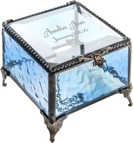 Personalized Baby Keepsake Box Customized Baptism Christening Gift Engraved Glass Jewelry Trinket J Devlin Box EB217-2 (Pink) in Saudi Arabia