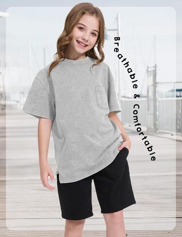 3 Pack Boys Girls Shirts Short Sleeve Acid Washed Cotton T-Shirts Kids Tshirts Summer Tops Tees 5-14 Years in Saudi Arabia
