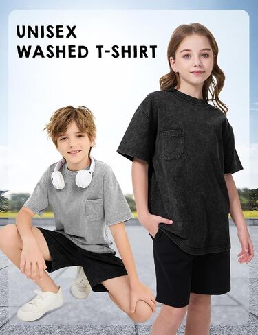 3 Pack Boys Girls Shirts Short Sleeve Acid Washed Cotton T-Shirts Kids Tshirts Summer Tops Tees 5-14 Years in Saudi Arabia