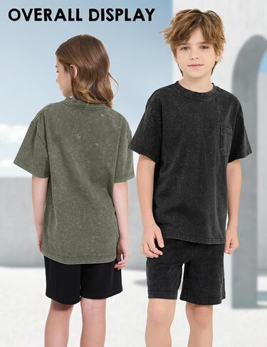 3 Pack Boys Girls Shirts Short Sleeve Acid Washed Cotton T-Shirts Kids Tshirts Summer Tops Tees 5-14 Years in Saudi Arabia