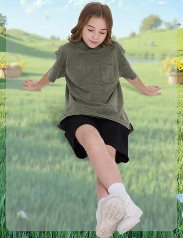 3 Pack Boys Girls Shirts Short Sleeve Acid Washed Cotton T-Shirts Kids Tshirts Summer Tops Tees 5-14 Years in Saudi Arabia