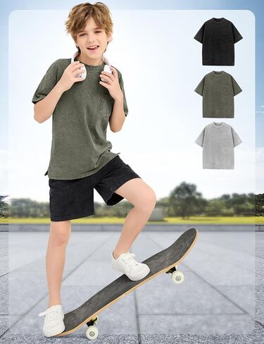 3 Pack Boys Girls Shirts Short Sleeve Acid Washed Cotton T-Shirts Kids Tshirts Summer Tops Tees 5-14 Years in Saudi Arabia