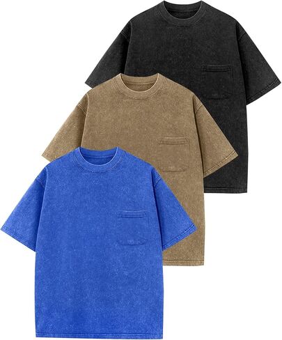 3 Pack Boys Girls Shirts Short Sleeve Acid Washed Cotton T-Shirts Kids Tshirts Summer Tops Tees 5-14 Years in Saudi Arabia