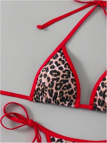 Verdusa Women's Leopard Print Sexy Halter Triangle Bikini Sets Colorblock Tie Side 2 Piece Bathing Suits in Saudi Arabia