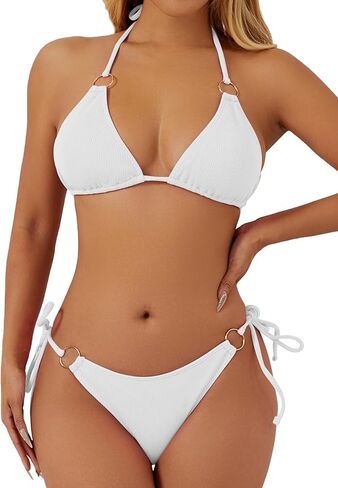 swimall Women's String Bikini Set Sexy Tie Side Two Piece Swimsuit Cute Triangle Halter Bathing Suit in Kuwait