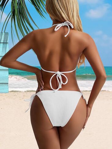 swimall Women's String Bikini Set Sexy Tie Side Two Piece Swimsuit Cute Triangle Halter Bathing Suit in Kuwait