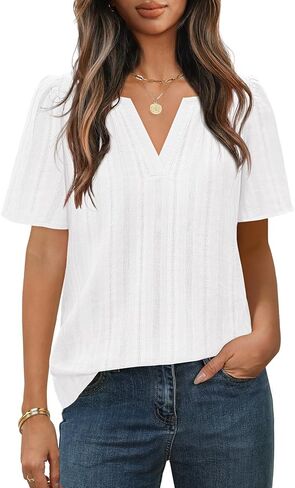 MEROKEETY Women's Summer Business Casual Blouse Tops Dressy Short Sleeve V Neck Loose Fit Work T Shirts in Saudi Arabia