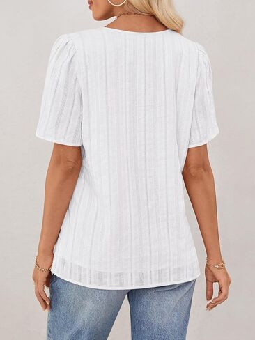 MEROKEETY Women's Summer Business Casual Blouse Tops Dressy Short Sleeve V Neck Loose Fit Work T Shirts in Saudi Arabia