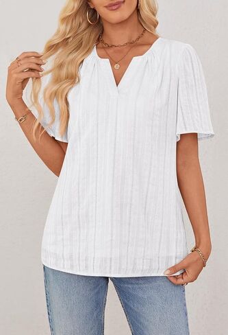 MEROKEETY Women's Summer Business Casual Blouse Tops Dressy Short Sleeve V Neck Loose Fit Work T Shirts in Saudi Arabia