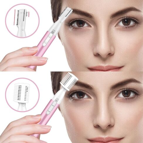 Upgraded Eyebrow Trimmer, Funstant Precision Electric Eyebrow Razor for Women Battery-Operated Facial Hair Remover with Comb No Pulling Sensation Painless for Face Chin Neck, Upper-Lip, Peach-Fuzz in Kuwait