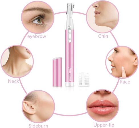 Upgraded Eyebrow Trimmer, Funstant Precision Electric Eyebrow Razor for Women Battery-Operated Facial Hair Remover with Comb No Pulling Sensation Painless for Face Chin Neck, Upper-Lip, Peach-Fuzz in Kuwait