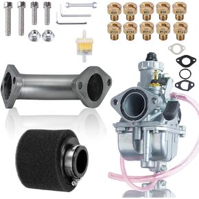 VM22 Carburator w/Curved Manifold Racing Performance Slide intake pipe Carb Kit For Predator 212cc GX200 Coleman CT200U BT200X Mini bike196 Clones Engine, KT196 Go kart (Obsidian Black)