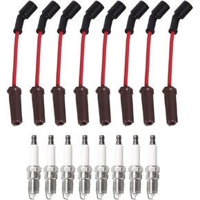 ENA Set of Red Wire Set with 8 Spark Plug Compatible with Chevrolet Cadillac GMC Escalade Avalanche Silverado 1500 2500 3500 Sierra Yukon Tahoe H2 1999-2009 4.8L 5.3L 6.0L V8 Replacement for 41-962