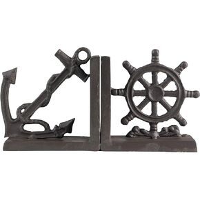 Danya B. ZI08303 Nautical/Coastal Home Decor - 2-Piece Metal Bookend Set with Anchor and Captain's Wheel