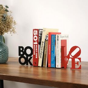 Metal Love Bookends, Shlef Decoration, Gift for Readres, Bookend Decor, Love Decor Art, Home Decoration, Accessory for Couples, Valentines Day Gift (Metal Design Book&Love)