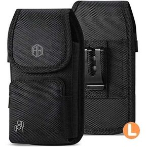 AH Military Grade Cell Phone Belt Holster Rugged Nylon Belt Pouch for Android Moto LG [iPhone 6 6S 7 8 X XR XS 11 12 13 14 15] Kyocera DuraForce Rugged Canvas Holster Fits Otterbox (Medium)