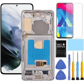 AMOLED لهاتف Samsung Galaxy S21 Plus استبدال الشاشة مع إطار لهاتف Samsung S21+ استبدال الشاشة SM-G996B SM-G996U LCD محول رقمي شاشة تعمل باللمس مع أدوات 6.7 بوصة فضي in Kuwait
