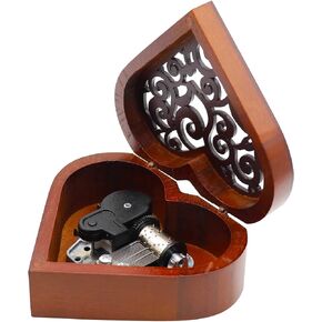 Vintage Music Box, Heart Shape Wooden Mechanism Wind Up Musical Box Gift for Christmas/Birthday/Valentine's Day, Melody Amazing Grace