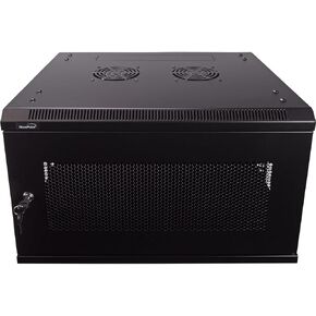 NavePoint 6U Server Rack Enclosure - 17.7" Deep, 6U Wall Mount Network Cabinet with Locking Perforated Door, 19" IT Equipment Compatible, 6U Network Rack, 2 Fans, Removable Side Panels, Black