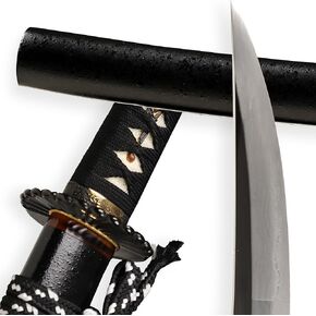 SHING'S-SWORD Authentic Samurai Sword, Handmade Japanese Tanto, Practical, T10 Steel, Tempered/Clay Tempered, Full Tang, Sharp, Scabbard (kikusui 2)