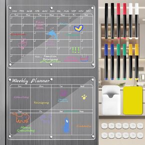 Acrylic Calendar for Fridge, Magnetic Acrylic Calendar Monthly for Fridge Magnetic Calendar for Refrigerator Board Reusable Planner Acrylic Dry Erase Board 4 Markers with 4 Colors(16"x12")
