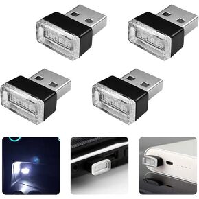 4 قطع إضاءة محيطة LED USB، مصباح جو داخلي للسيارة، مجموعة إضاءة ليلية للديكور، أجهزة كمبيوتر محمولة صغيرة محمولة في صندوق السيارة (أبيض) in Kuwait