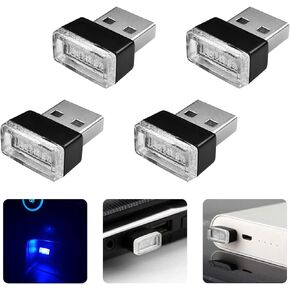 4PCS USB LED Ambient Light, Car Interior Atmosphere Lamp, Plug-in Decoration Night Light Kit, Portable Mini Laptops Trunk Ambient Atmosphere (Blue)